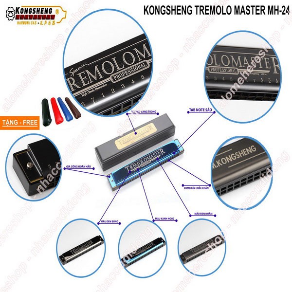 Kèn harmonica Kongsheng Tremolo Master 24 lỗ key C Đen Bóng