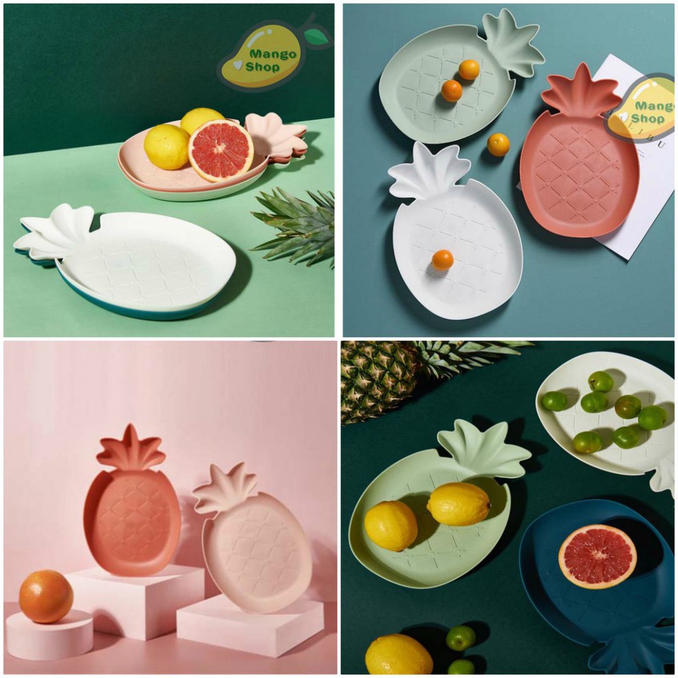 Đĩa quả dứa pastel xinh xắn có giá kê điện thoại ( Đĩa dứa decor chụp ảnh đồ ăn )