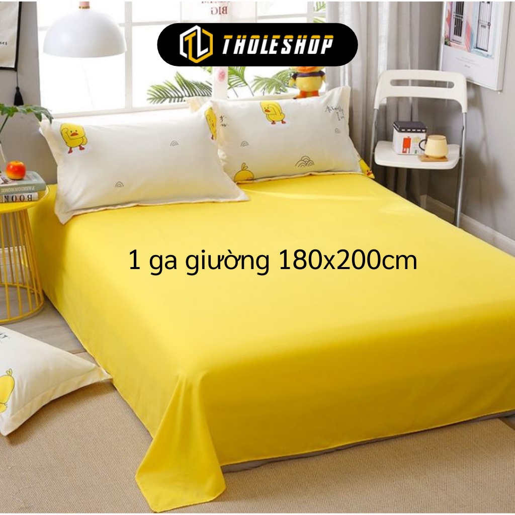 Bộ Chăn Ga Gối - Bộ 4 Món Ga Trải Giường 1m8, Vỏ Gói Cotton Poly Họa Tiết Dứa, Vịt 8129