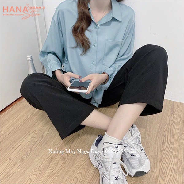 Áo sơ mi nữ form rộng tay dài trắng trơn đi học có túi ngực cổ trụ bẻ kiểu áo sơ mi nữ công sở dài tay không nhăn đẹp