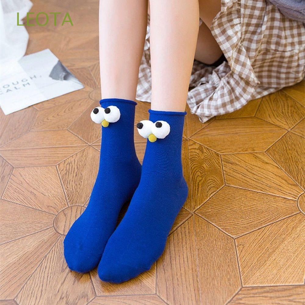 Vớ Cotton Mềm Thấm Hút Mồ Hôi Thoáng Khí In Hình Đôi Mắt 3D Dễ Thương Cho Nữ