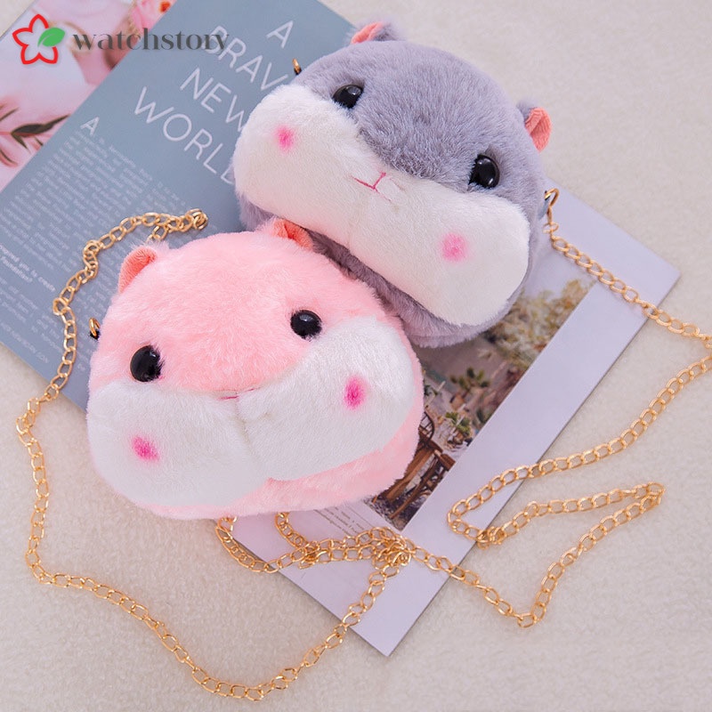 Túi đeo vai đeo chéo kiểu dáng chuột hamster nhồi bông hoạt hình mềm đáng yêu 20cm có khóa kéo làm quà tặng cho bé gái
