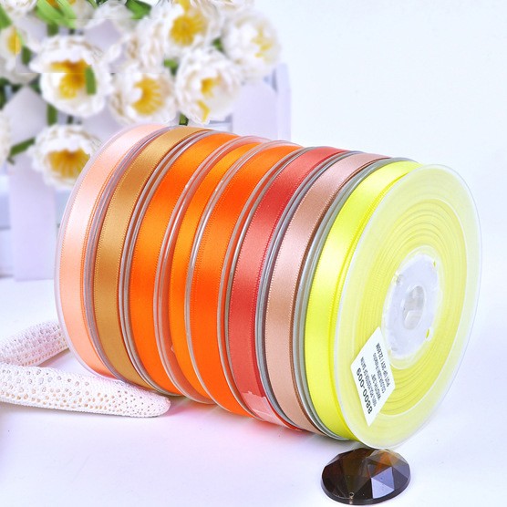 Ruy băng satin lụa bóng hai mặt tông màu cam vàng 25mm phụ kiện thời trang tóc handmade dây gói quả trang trí#600-793