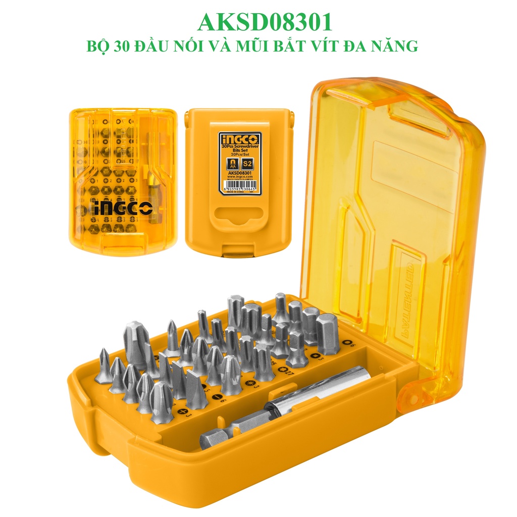AKSD08301 Bộ 30 đầu nối và mũi bắt vít đa năng hiệu Ingco
