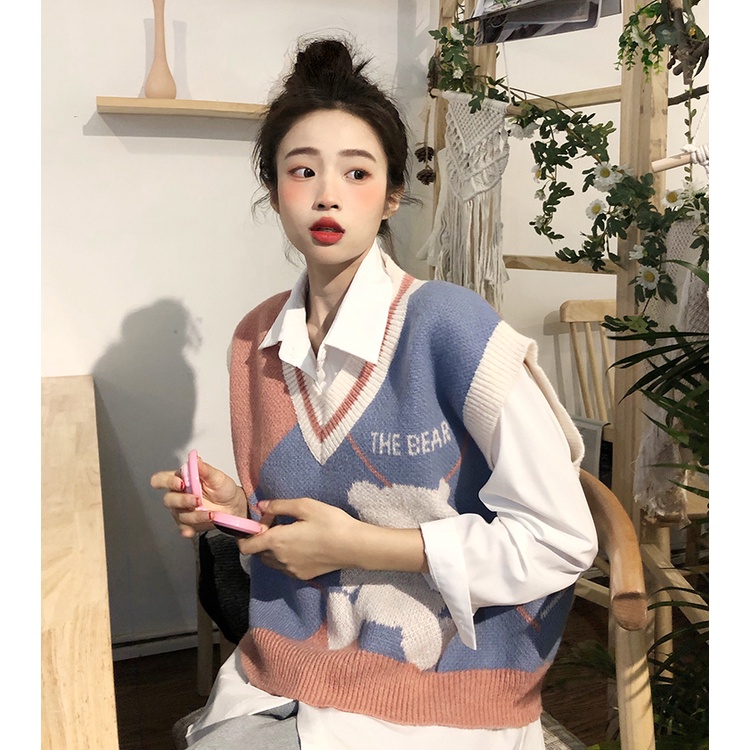 Áo Len Gile Nữ Cổ V Áo ghile nữ Basic Màu Trơn Có Cúc Kiểu Hàn Quốc Ulzzang thời trang Xiaozhainv vn | BigBuy360 - bigbuy360.vn