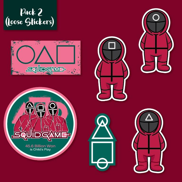 Bộ 13 hình dán sticker Squid Game, hình dán pvc chống nước, hình dán laptop, hình dán xe