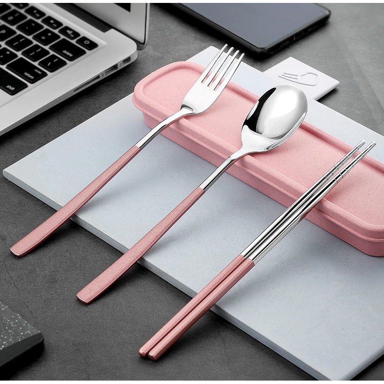 Bộ đũa muỗng nĩa thìa inox 304 dụng cụ ăn cơm trưa văn phòng dã ngoại cá nhân