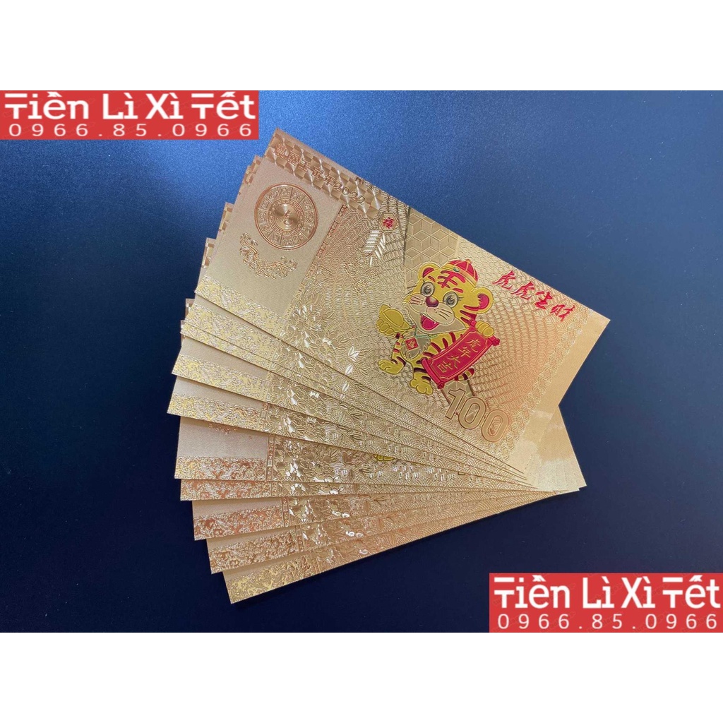 COMBO 5 TỜ Tiền Lì Xì Tết Con Hổ Cọp Plastic Mạc Vàng Macao Mẫu 4 năm 2022 Tặng kèm bao lì xì