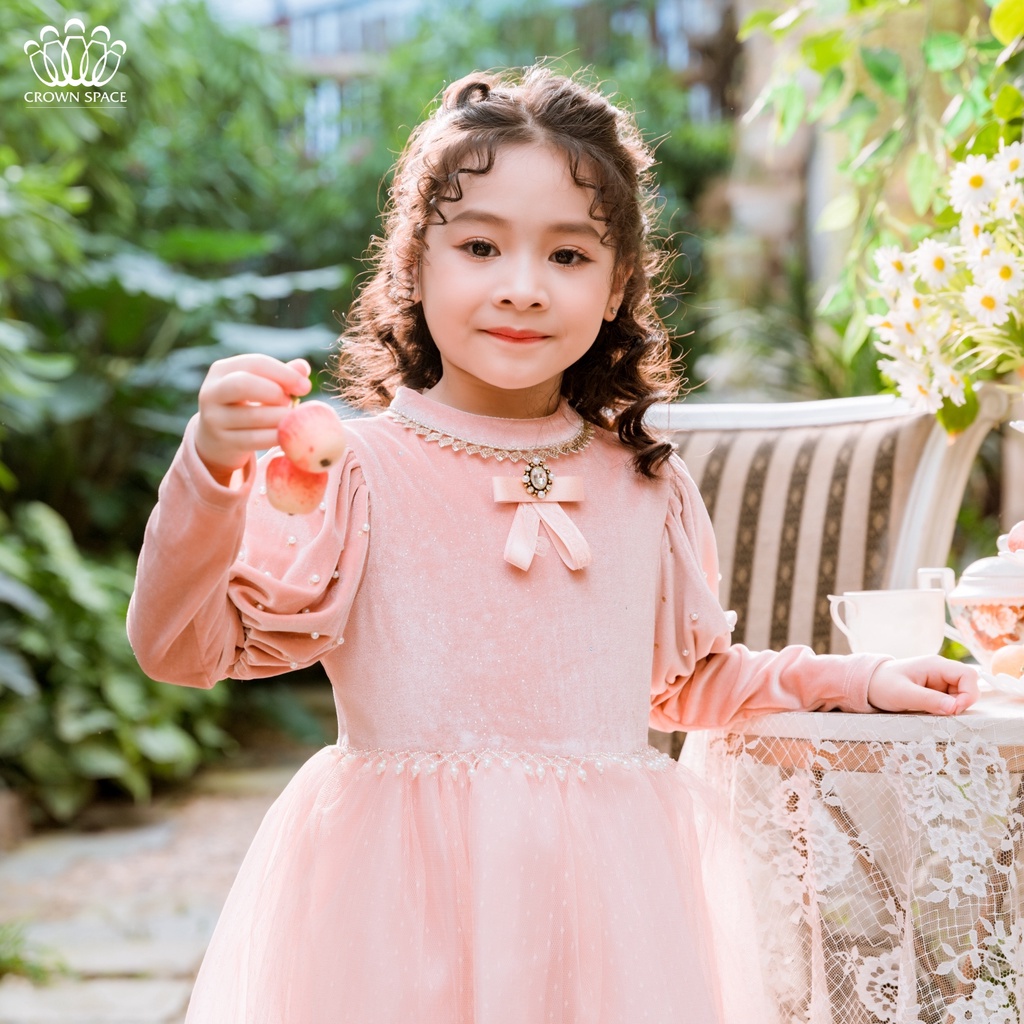 [PHIÊN BẢN CAO CẤP PREMIUM]  Váy Nhung Công Chúa Cho Bé Gái Crown Space Cao Cấp CKGL6811810 Size 12 - 28Kg