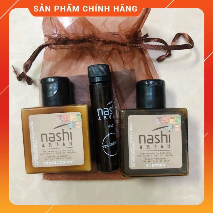 [+Tặng mũ trùm] BỘ TRAVEL KIT GỘI XÃ TINH DẦU NA.SHI LANDOLL ARGAN OIL ITALY