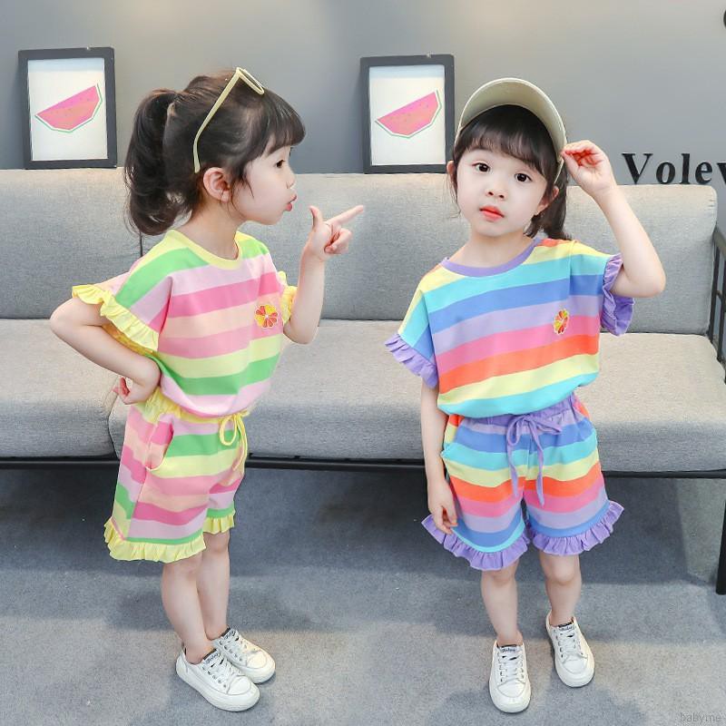 Set Áo Thun Ngắn Tay + Quần Short Lưng Thun Cho Bé Gái