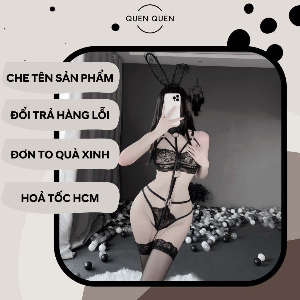 Đồ ngủ sexy đồ ngủ nữ cosplay cô thỏ ngọc 1 sexy ren lưới hoa văn màu đen freesize QUENQUEN store a4 | BigBuy360 - bigbuy360.vn