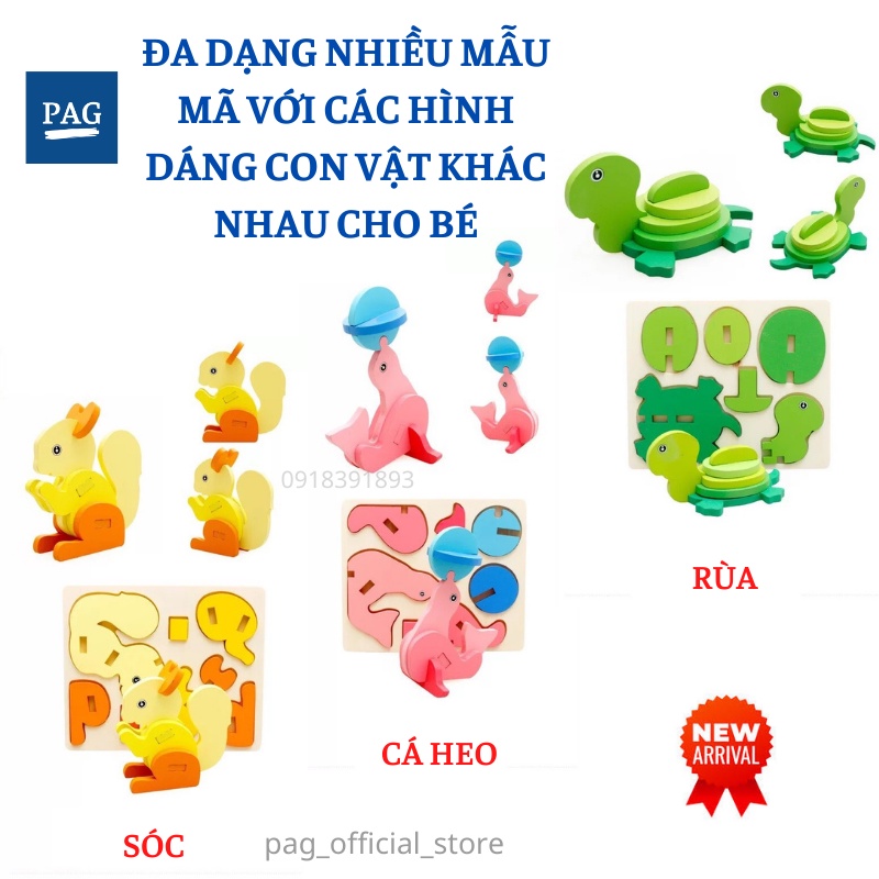 Mô hình động vật 3D gỗ, lắp ghép dành cho bé từ 12 tháng tuổi
