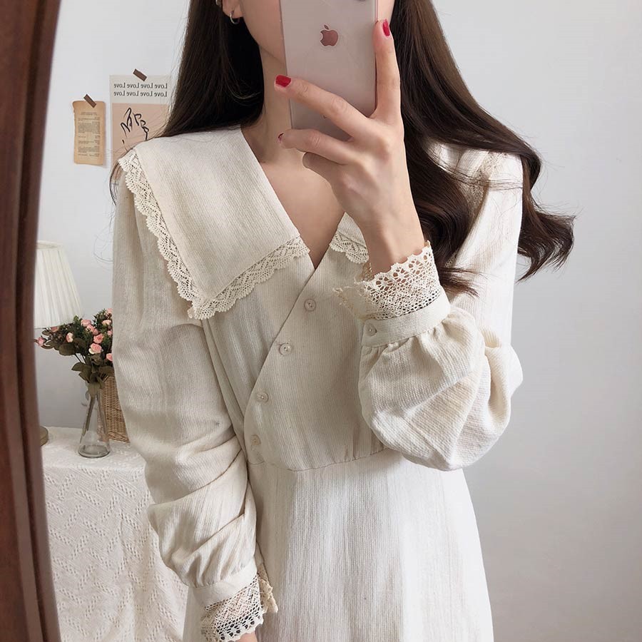[ORDER] Đầm vải li-nen xô phối ren vintage