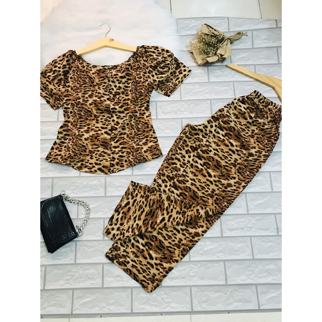 Set bộ đồ kiểu nữ họa tiết da beo mặc đi chơi, dạo phố vải lụa mango mát mịn, siêu êm DB002 | BigBuy360 - bigbuy360.vn