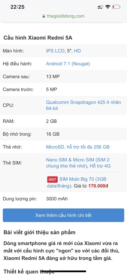 Điện Thoại Xiaomi Redmi 5A ( 2GB/16GB ). Hàng cũ đẹp 90-95% .