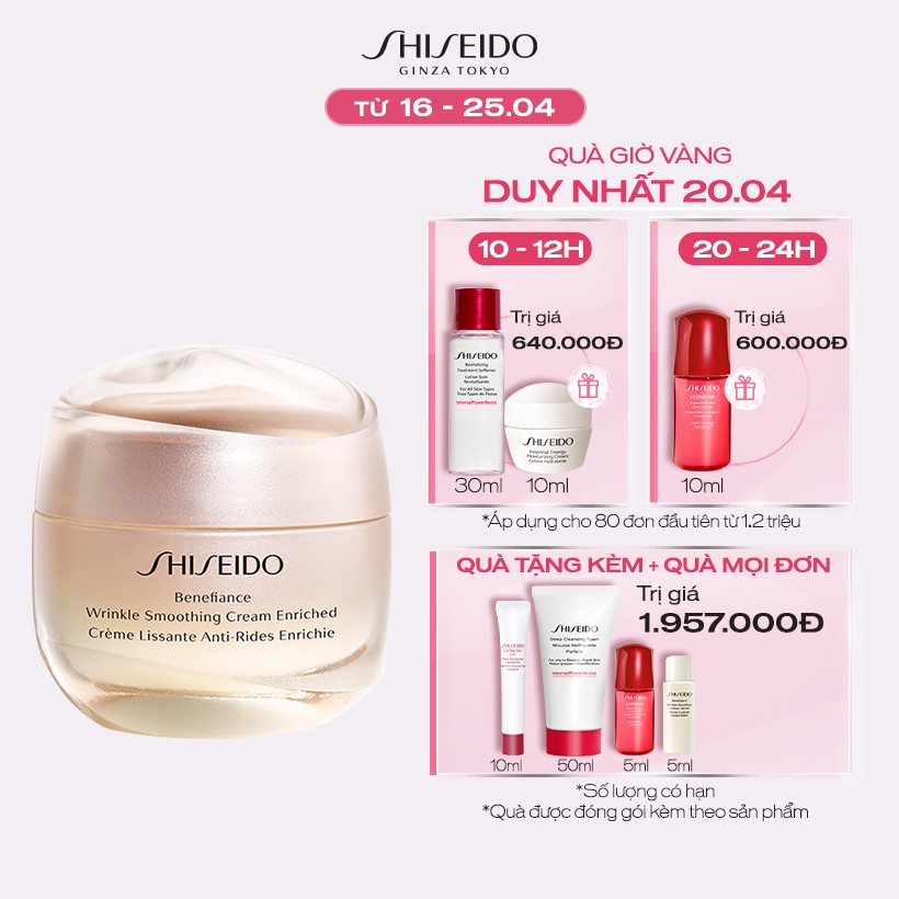 [Mã FMCGMALL -8% đơn 250K] Kem dưỡng da chống lãohóa giàuẩm Shiseido Benefiance Wrinkle Smoothing Cream Enriched 50ml