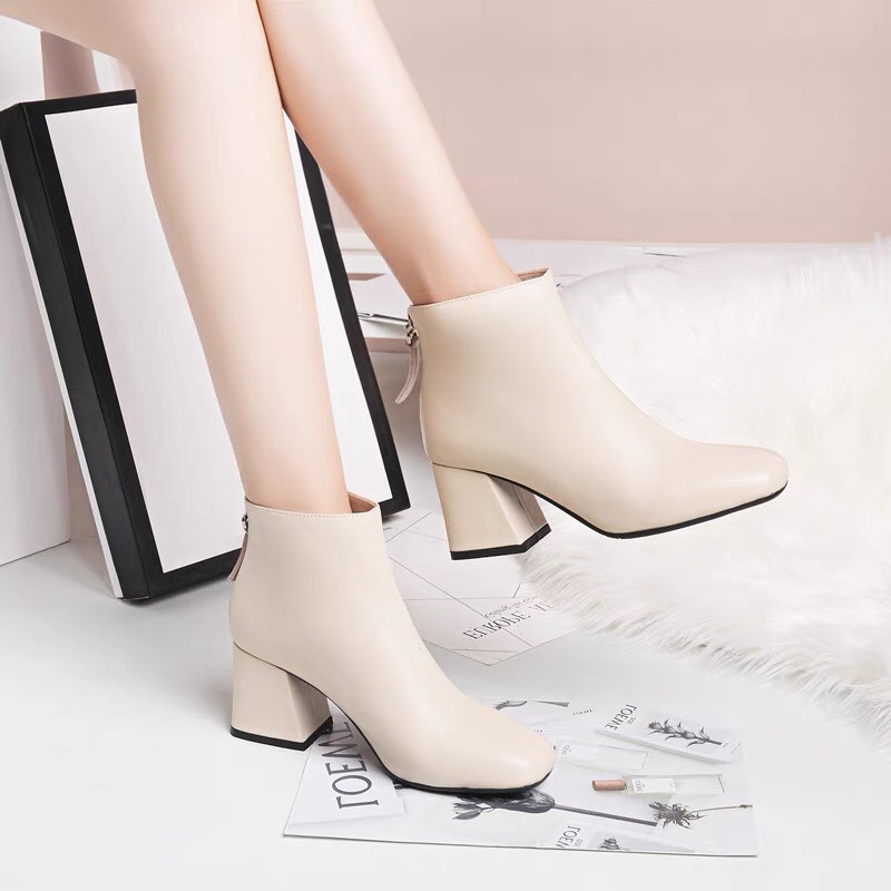 Giày Bốt nữ công sở da lì kéo khóa sau bên trong có lót nỉ gót cao 5 phân | BigBuy360 - bigbuy360.vn