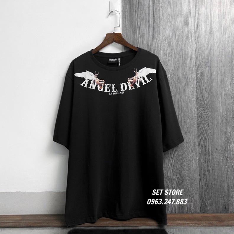 Áo thun tay lỡ Angel Devil , áo thun cotton nam nữ unisex -Setstoree