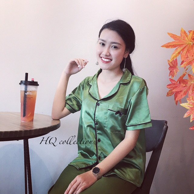 Bộ Đồ Ngủ Áo cộc Quần dài Lụa satin