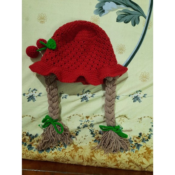 mũ len handmade gắn tóc giả 2 bên cho bé