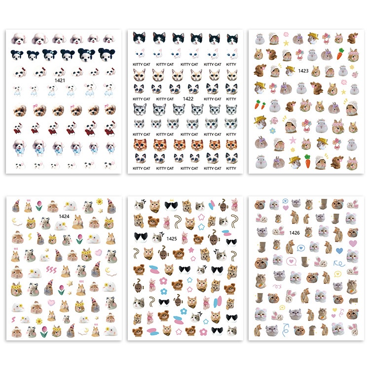 Sticker Dán Móng Tay Chống Nước Hình Mèo / Cún / Mèo Dễ Thương diy