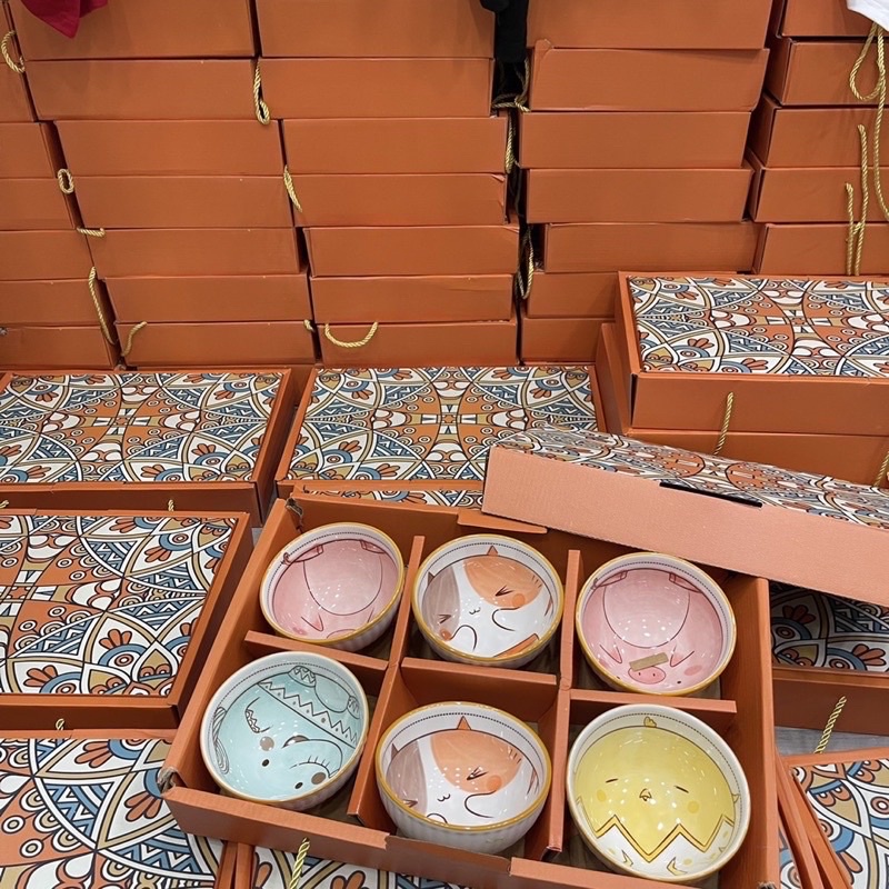 Bộ 6 chén kèm đũa BOHEMIA hộp kèm quai sách