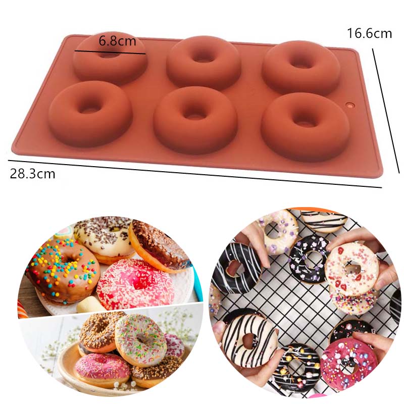 Khuôn Silicone Chocolate Donut 6 Lỗ Làm Bánh Vòng Tròn Thân Thiện Môi Trường Dễ Làm Sạch