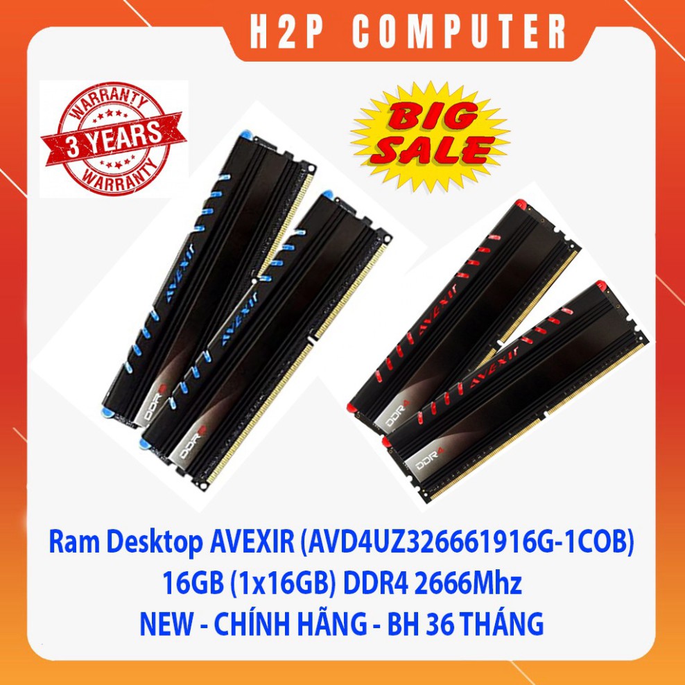 HOT- Bộ nhớ trong Ram Desktop AVEXIR 1COB Blue  16GB  DDR4 2666Mhz - New - BH 36 Tháng