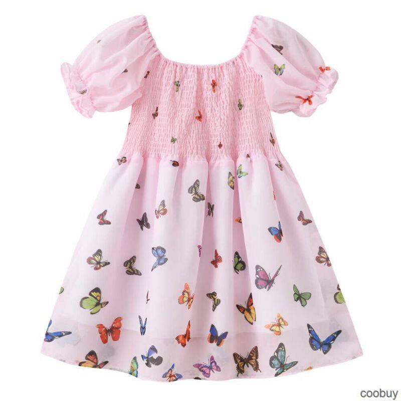Đầm Xòe Ngắn Tay In Hình Bướm Cho Bé Gái