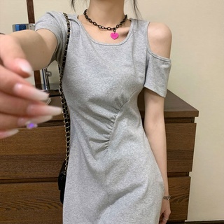 Đầm tay ngắn cổ tròn hở vai phong cách Hàn Quốc sành điệu cho nữ