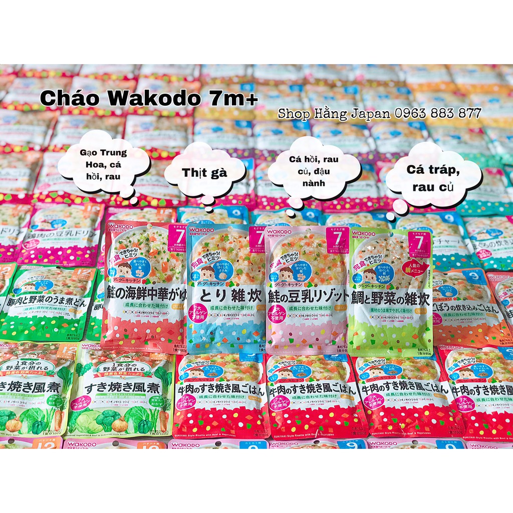 Cháo gói Wakodo cho bé 7m+ đủ vị nội địa Nhật 80g