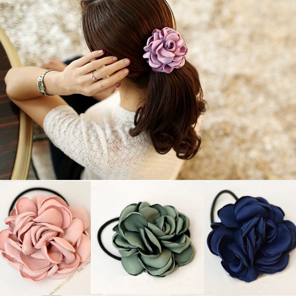 Dây buộc tóc gắn hoa hồng thời trang cho nữ