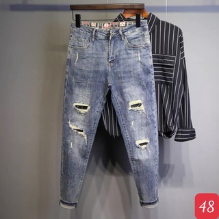 Quần jean nam xanh đậm rách gối chất bò cao cấp co dãn 4 chiều, quần rin nam đẹp HB37 mẫu mới