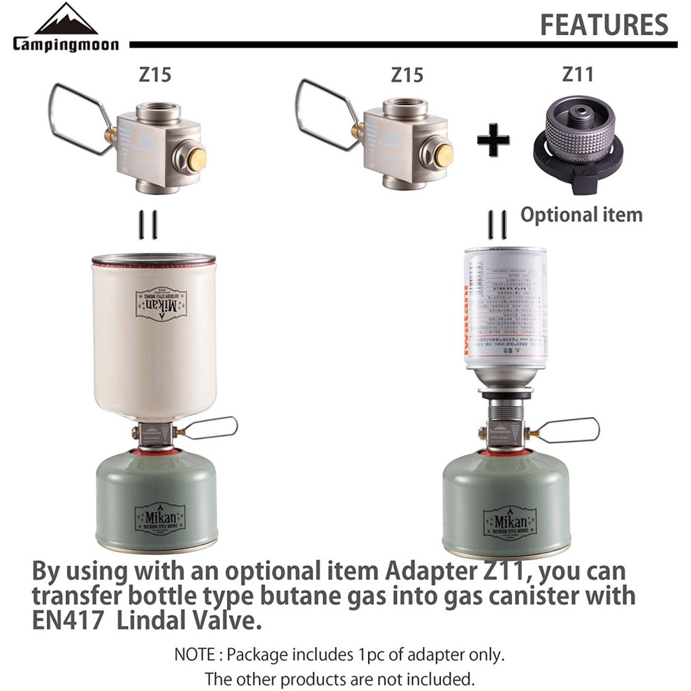 Đầu adapter sang chiết bình gas Campingmoon Z-15