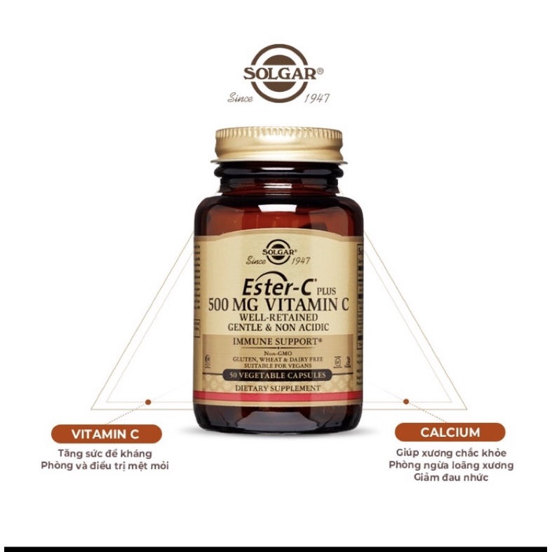 Solgar Ester-C Plus 500 mg Vitamin C nhập USA