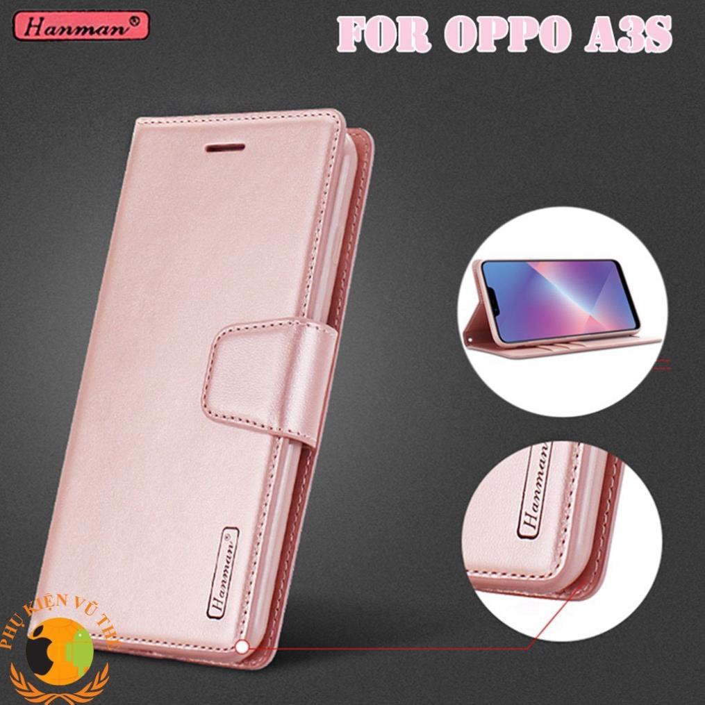 [FreeShip] Bao da dạng ví Oppo A3s / A5 / A12e (dùng chung) hiệu Hanman cao cấp, ngăn đựng thẻ ATM tiền tiện lợi