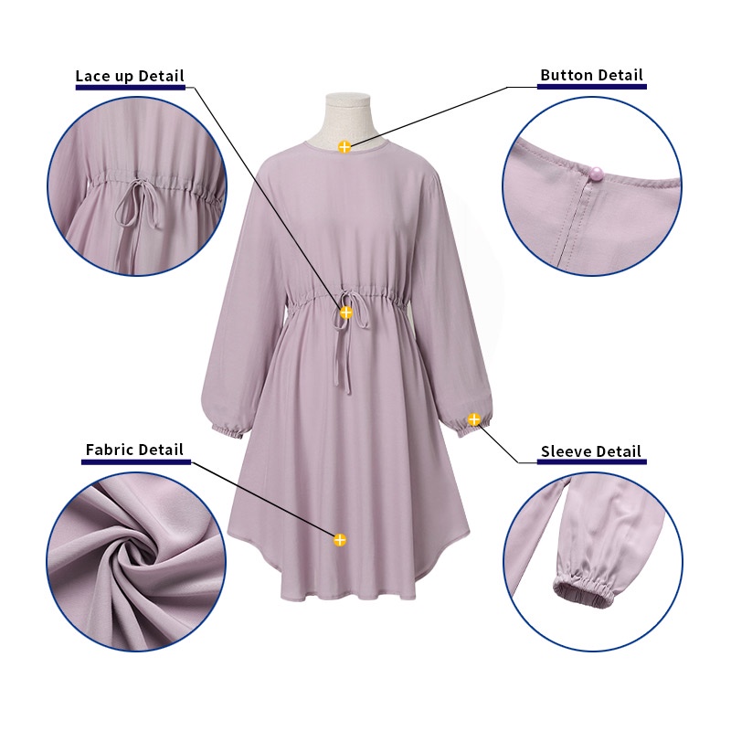 ZANZEA Áo Kiểu Dài Tay Màu Trơn Cột Dây Eo Thanh Lịch Cho Phụ Nữ Hồi Giáo