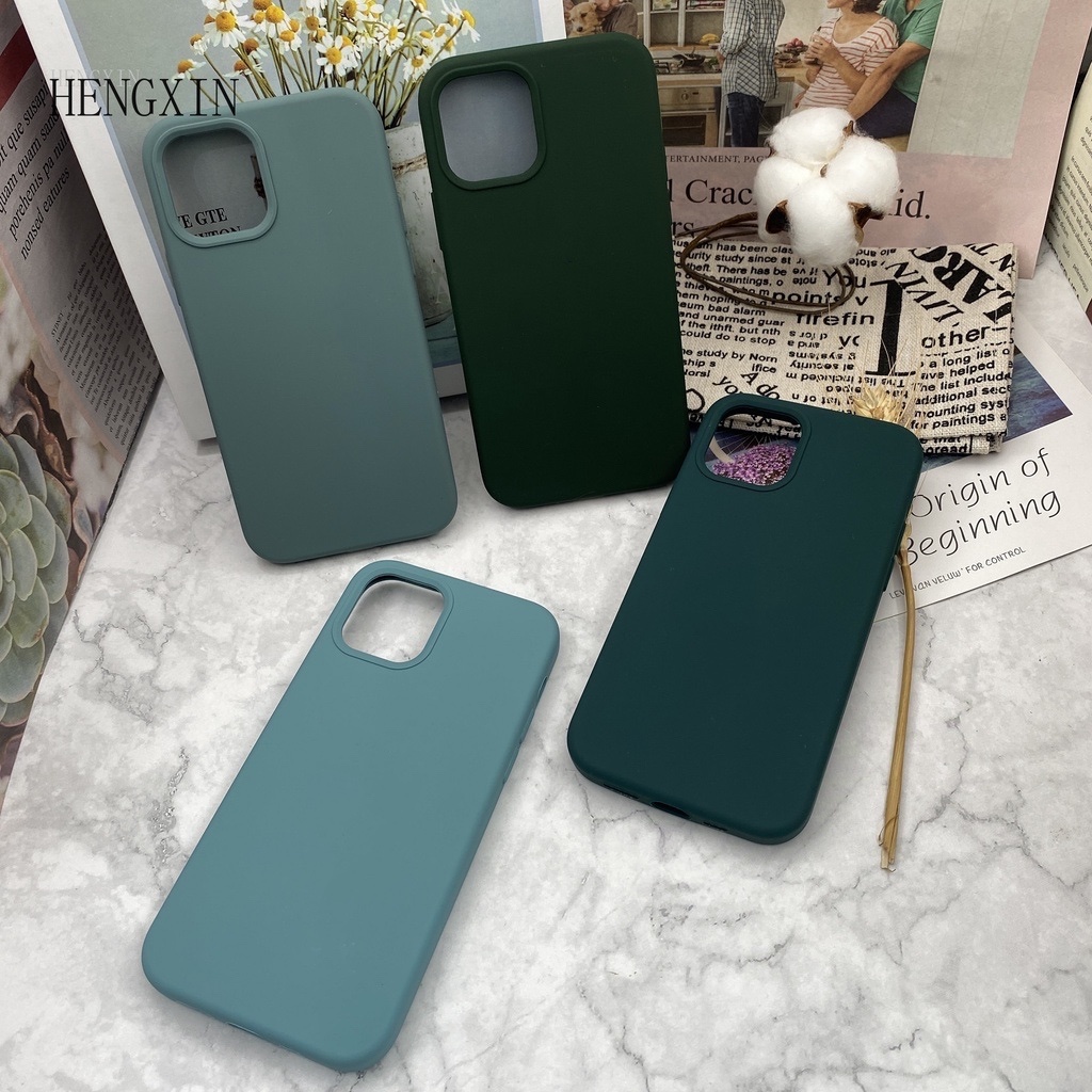 Ốp Điện Thoại Silicone Chống Rơi Màu Xanh Lá Cho iPHONE 6S 7 8 SE 2020 XS XR 11PROMAX 12 12PROMAX 13MINI 13 13PROMAX