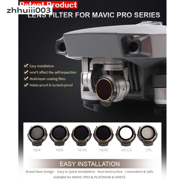 SUNNYLIFE Bộ Lọc Ống Kính Mcuv Cpl Nd4 Nd8 Nd16 Nd32 Cho Dji Mavic Pro Platinum & Trắng