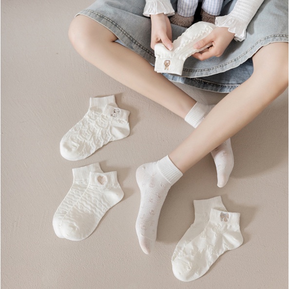 Vớ cotton Polyester Cổ Thấp Màu Sắc Đơn Giản Thời Trang Xuân Hè Phong Cách Hàn Quốc Cho Nữ