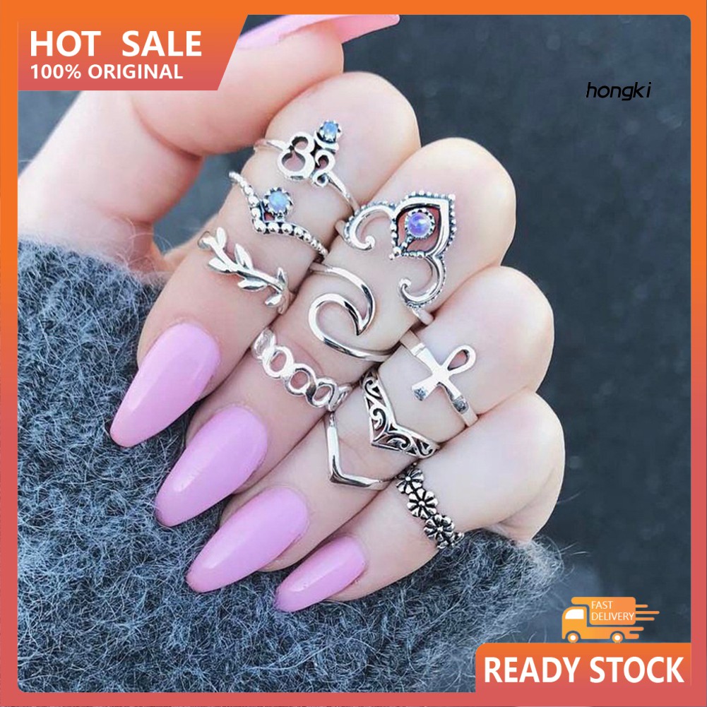 Bộ 10 nhẫn khớp ngón tay phong cách cổ điển thời trang dành cho nữ