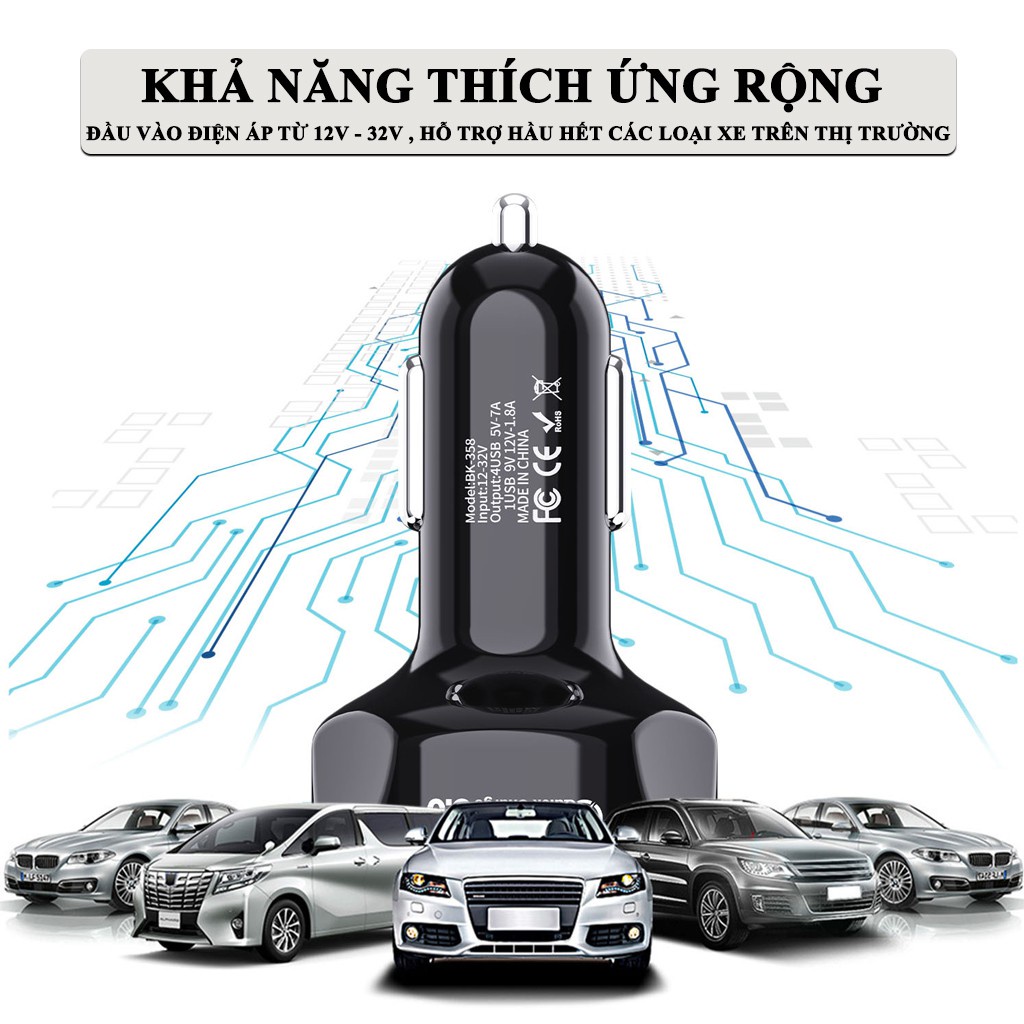 Tẩu Sạc Ô Tô - Tẩu Sạc Nhanh Ô Tô 4 Cổng USB (Có 1 Cổng Quick Sạc Nhanh 3.0) - Tiện Lợi