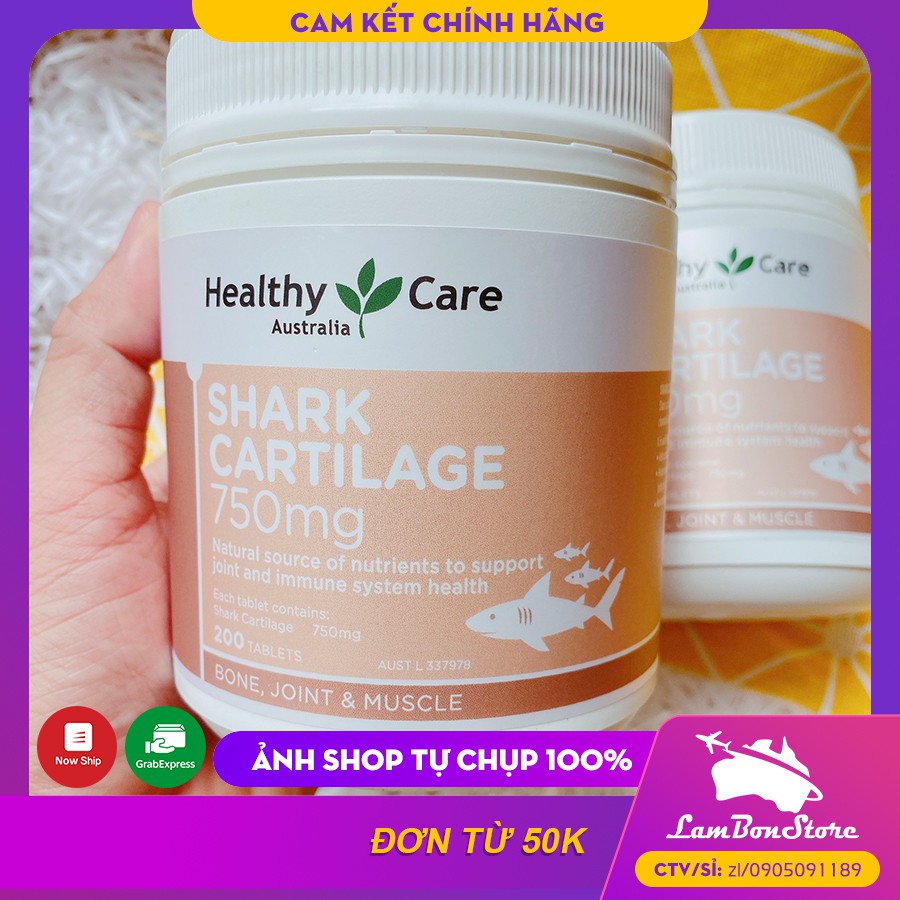 Sụn Vi Cá Mập Healthy Care Shark Cartilage 750mg hỗ trợ xương khớp - Úc