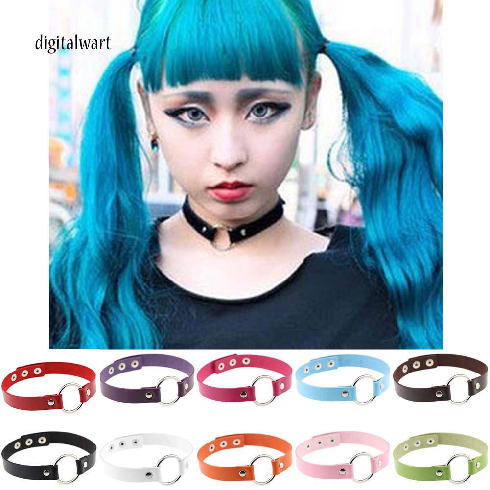 Vòng cổ choker dây da nhân tạo mặt vòng tròn nhiều màu sắc cá tính trẻ trung dành cho nữ