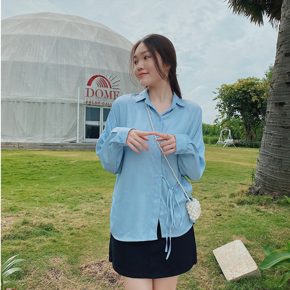 Áo sơ mi tay dài đẹp công sở LUCETFASHION cao cấp đen trắng xanh be Terry Shirt