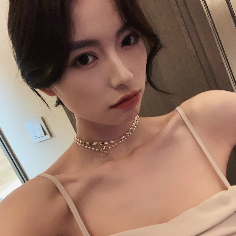 Dây Chuyền Hai Lớp Đính Ngọc Trai Và Nơ Phong Cách Hàn Quốc Dễ Thương Cho Nữ