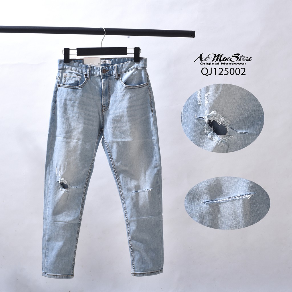 Quần jean nam rách gối xanh nhạt QJ125002 mẫu quần jean mới nhất từ Routine