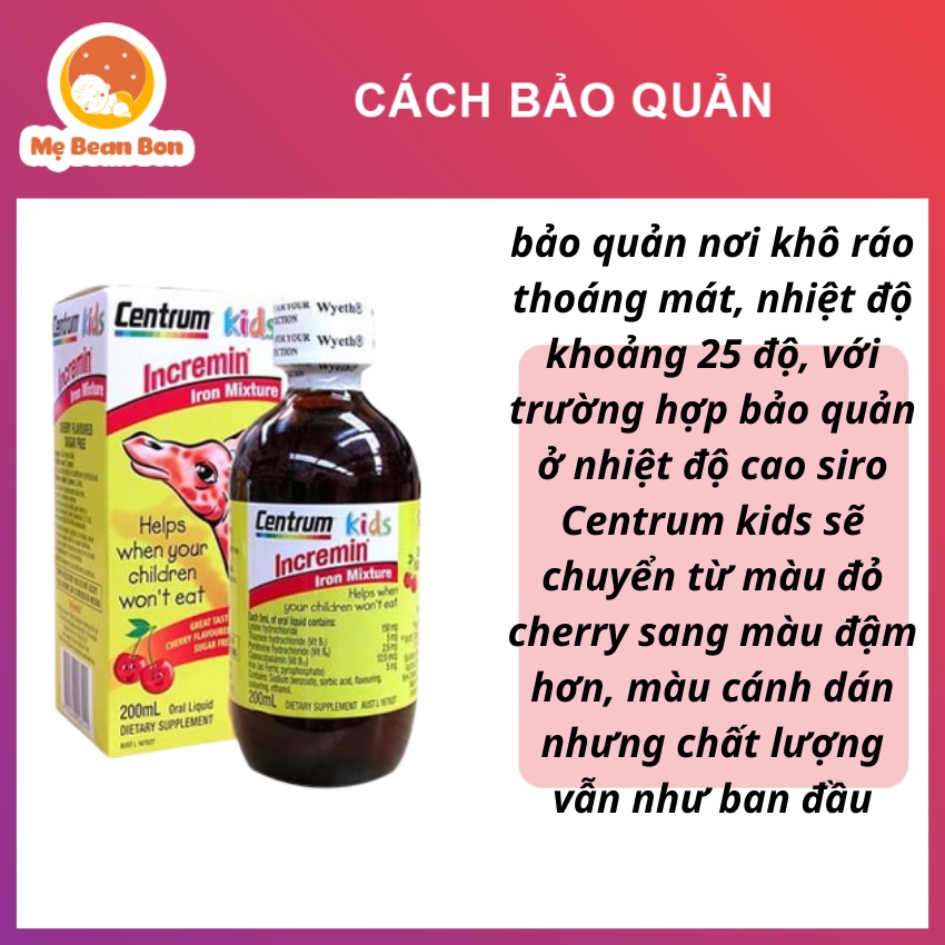 Siro Centrum Kids Incremin Iron Mixture của Úc 200ml cho bé biếng ăn giúp bé ăn ngon miệng hấp thụ dinh dưỡng tốt hơn