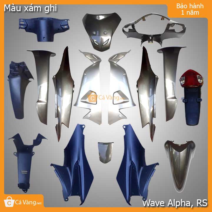 Vỏ nhựa xe máy Wave Alpha, wave S Nhựa Trắng Cao Cấp như Zin màu Xám ghi